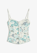 Bershka FLORAL CORSET - STRAPPY TOP - Top - dark blue