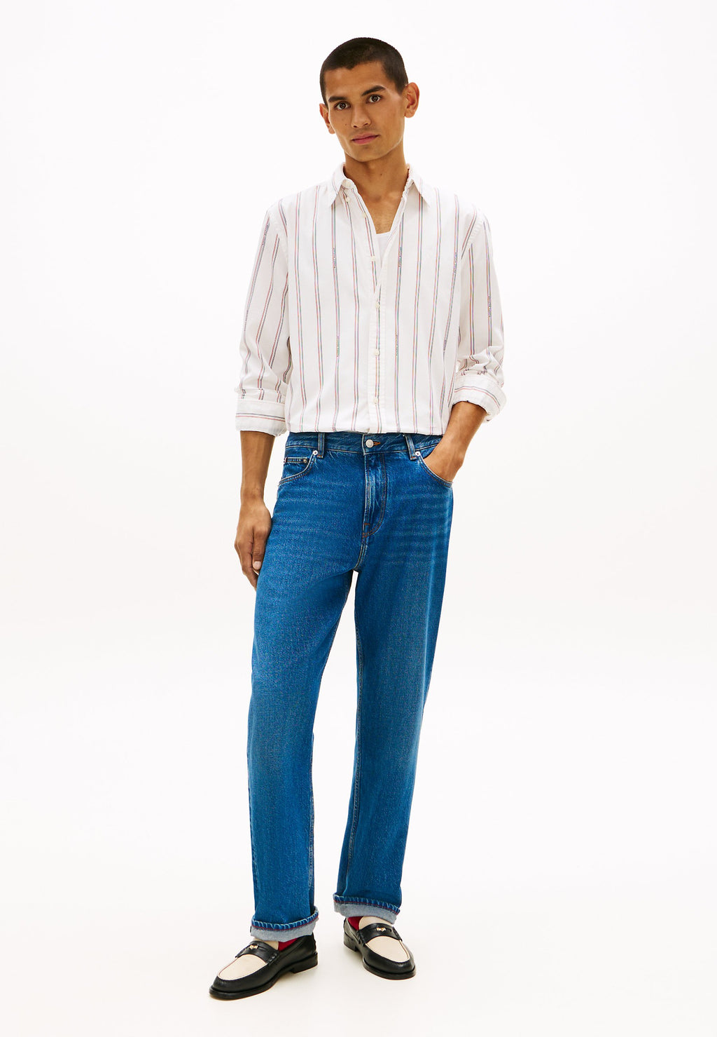 REGULAR FIT LOGO PINSTRIPE JACQUARD SHIRT Media 2