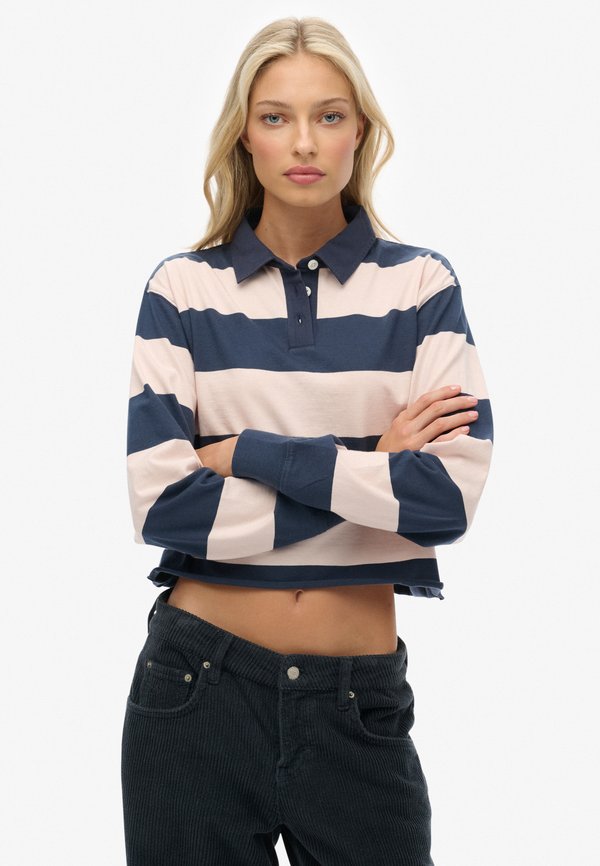 Superdry & Co ATHLETIC ESSENTIALS CROPPED STRIPE RUGBY  - Polo shirt - lauren navy pink stripe