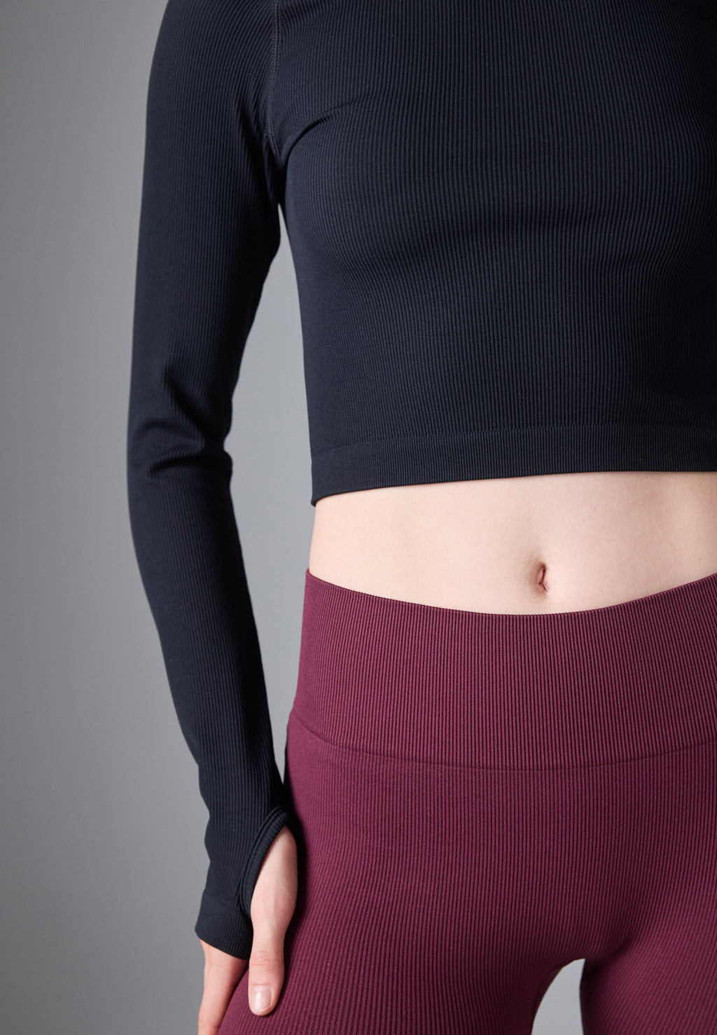 Even&Odd active CROPPED LONG SLEEVE FINE RIB SEAMLESS TOP