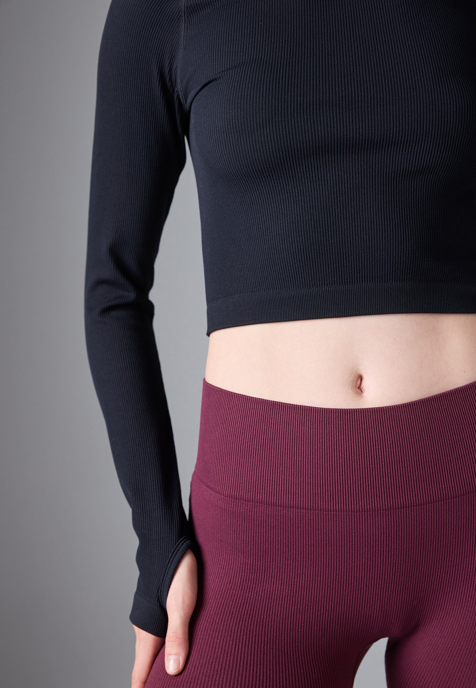 Even&Odd active CROPPED LONG SLEEVE FINE RIB SEAMLESS TOP
