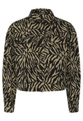Gekürzte Knopfjacke im schwarz-beigen Zebra-Print-Design, mit zwei vorderen Taschen und einem spitz zulaufenden Kragen. Strukturierten Stoff.