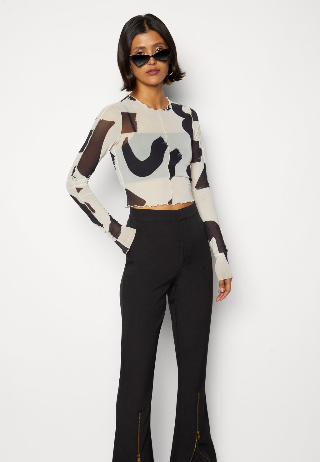 Colourful Rebel FALLON ZIPPER SLIT FLARE PANTS