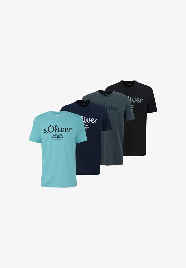 s.Oliver 4ER PACK  - Print T-shirt - hellblau/dunkelblau/dunkelgrau/schwarz
