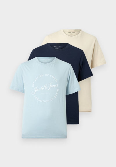 Jack & Jones JJGRAYSON TEE CREW NECK 3 PACK - Print T-shirt - moonbeam/celestial blue/navy blazer