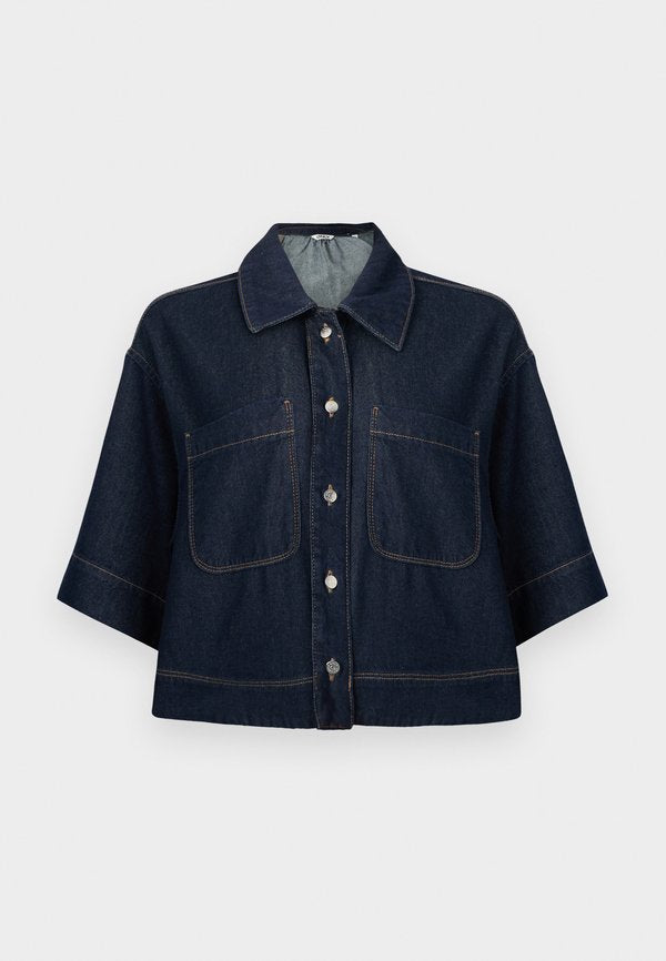 ONLY ONLCLEO LIFE CROP SHIRT - Button-down blouse - dark blue denim