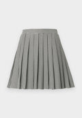 Schwarz-weiß karierter, plissierter Hahnentrittrock mit tailliertem Bund und ausgestellter Silhouette, gefertigt aus leichtem Stoff.