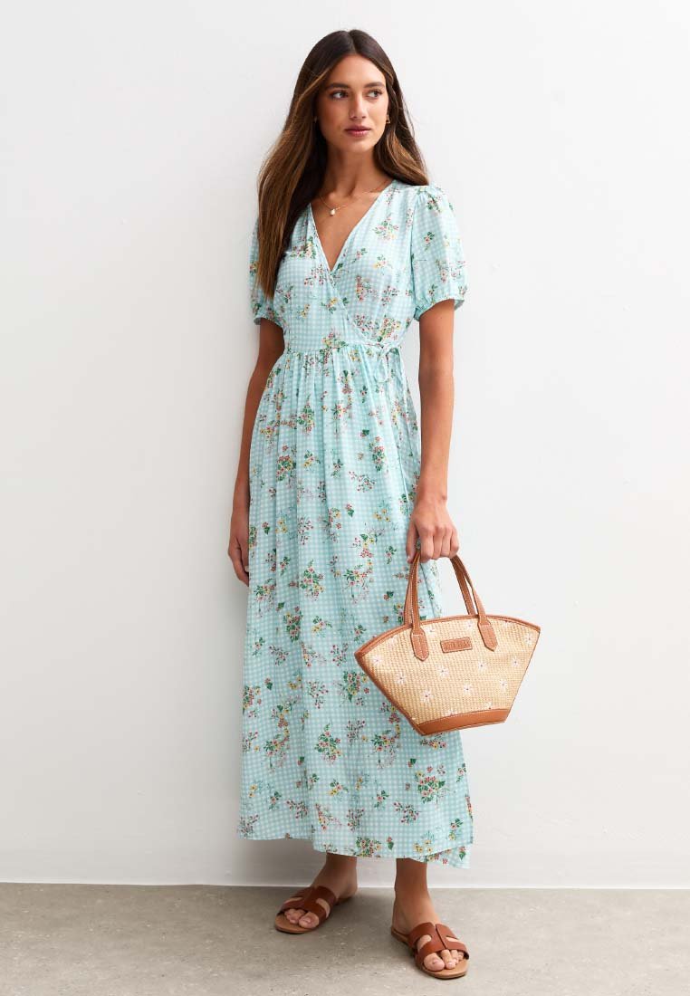 New Look GINGHAM CHECK FLORAL WRAP MIDI