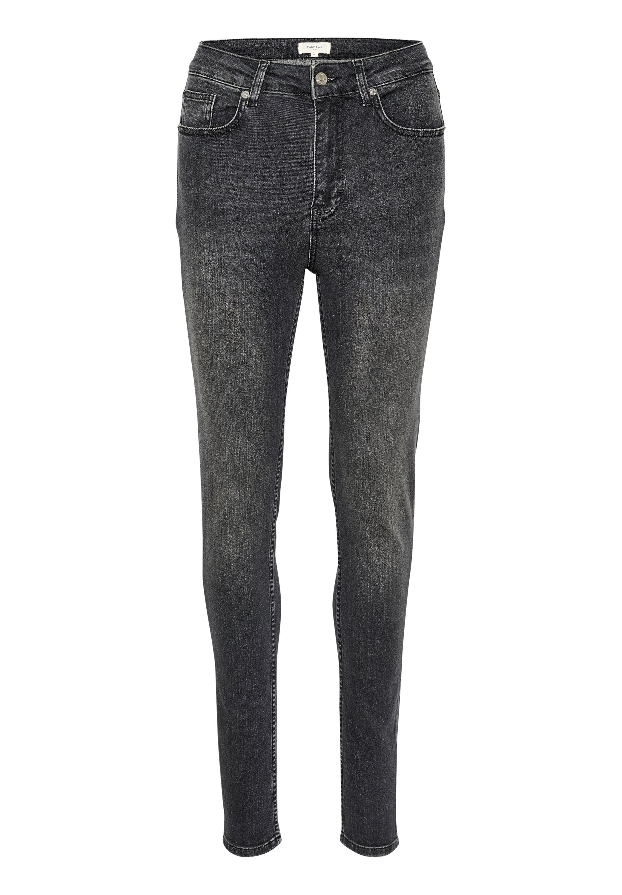 Schmale Jeans aus dunkelgrauem Denim, mit klassischem Fünf-Taschen-Design, Reißverschluss und Kontrastnähten entlang der Säume.