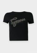 Guess STUDS SCRIPT TEE - Print T-shirt - jet black