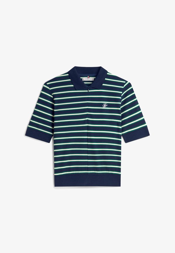 Tommy Hilfiger REGULAR FIT PIQUE ZIP POLO SHIRT - Polo shirt - navy/nouv green/calico multi stp