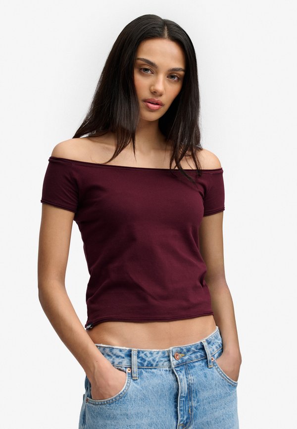 Superdry & Co SUPERDRY BARDOT SHORT SLEEVE OFF SHOULDER - Print T-shirt - port red
