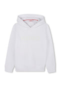 Weißer Hoodie mit Kängurutasche, Kapuze mit Kordelzug und dezentem "HUGO"-Logo in heller Farbe. Weicher Stoff, gerippte Bündchen und Saum.