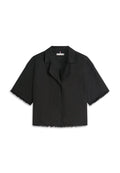 RELAXED FIT FRAYED LINEN BLEND SHIRT Media 1