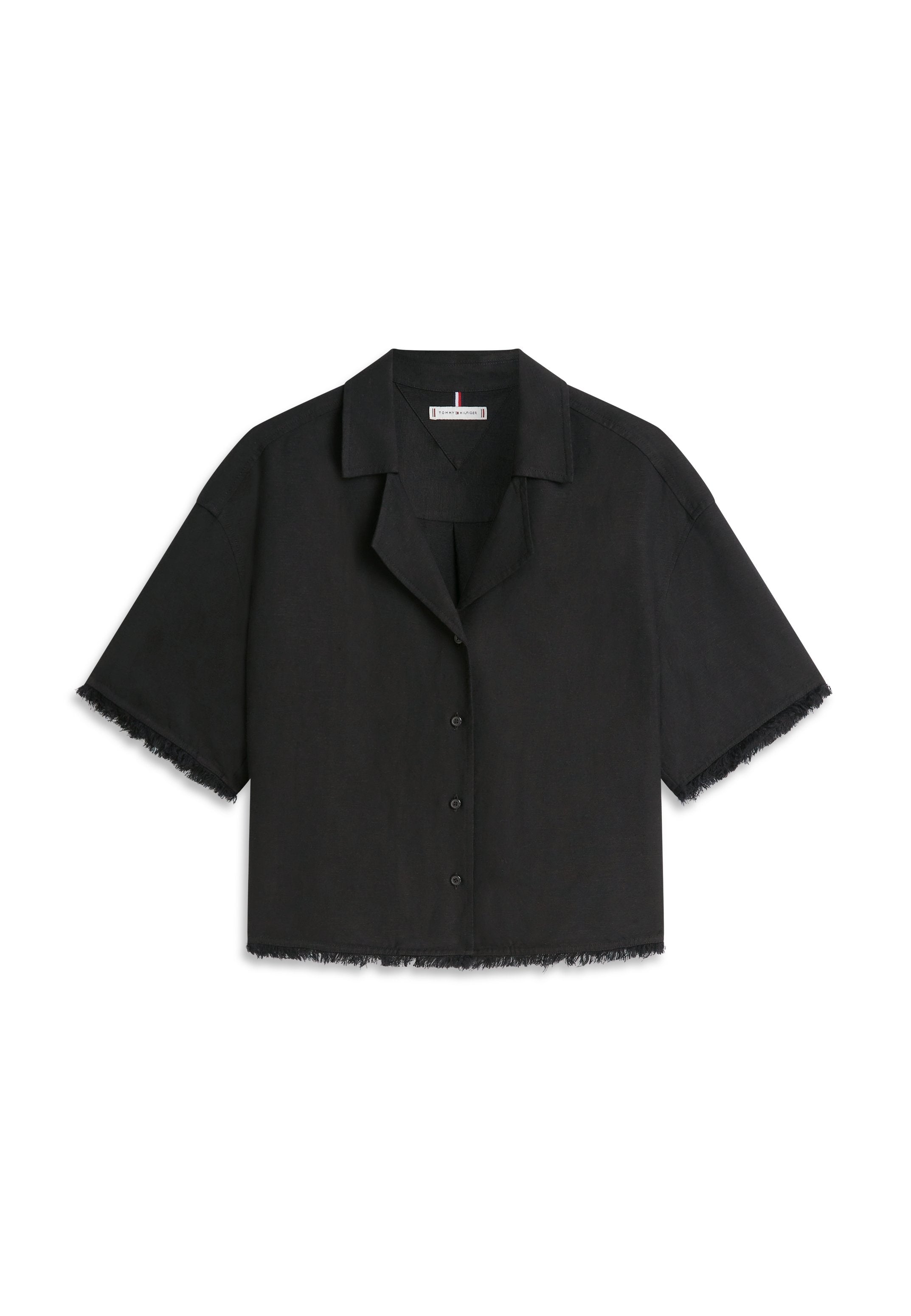 RELAXED FIT FRAYED LINEN BLEND SHIRT Media 1