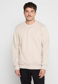 Beige Sweatshirt mit Rundhalsausschnitt, langen Ärmel und subtilen Logodetail auf der Brust. Weicher Stoff mit glatter Textur.