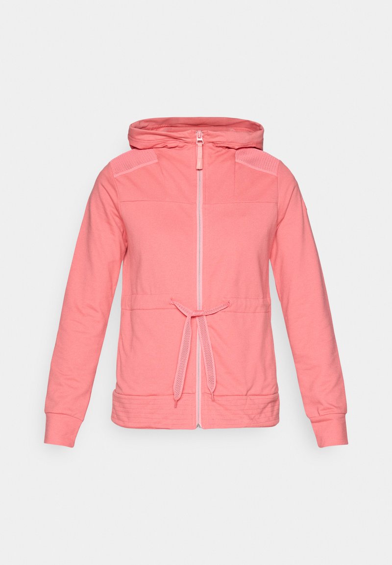 Kapuzenshirt, hellrosa, mit Vorderreißverschluss, Kordelzug in der Taille, geripptem Saum und Bündchen, strukturierten Schulterpartien und Kängurutaschen.