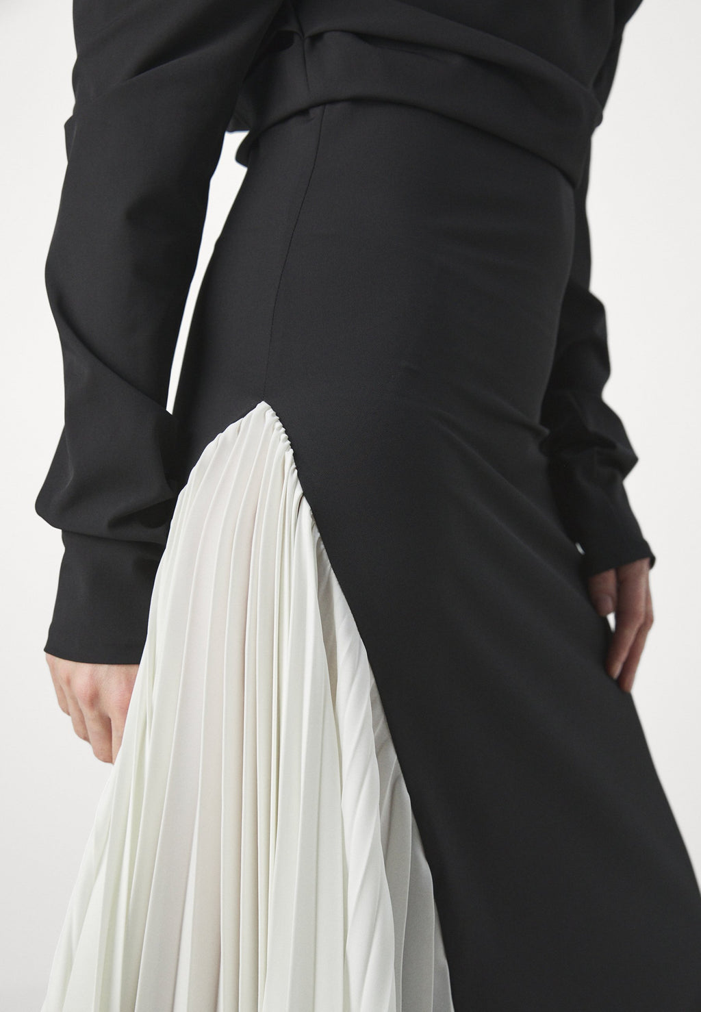 A.W.A.K.E. MODE ASYMMETRIC DRESS WITH PLEATED SIDE PANEL
