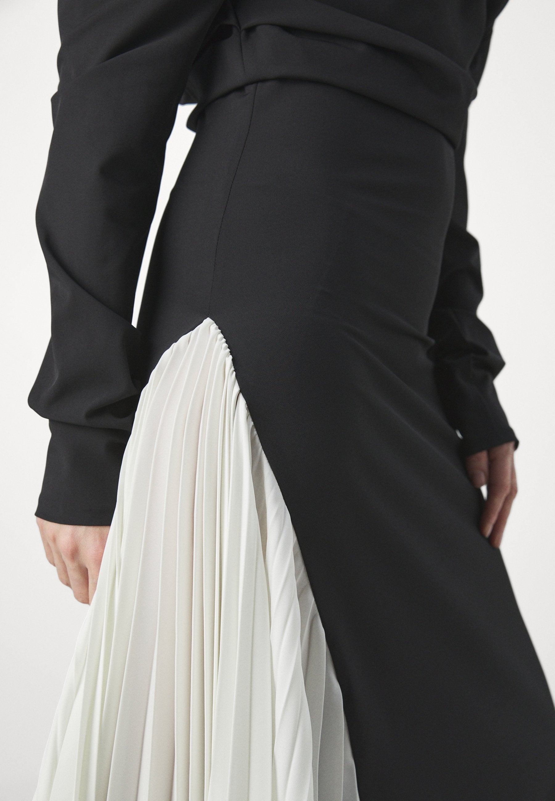 A.W.A.K.E. MODE ASYMMETRIC DRESS WITH PLEATED SIDE PANEL