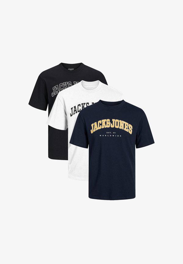 Jack & Jones 3 PACK - Print T-shirt - schwarz dunkelblau weiß