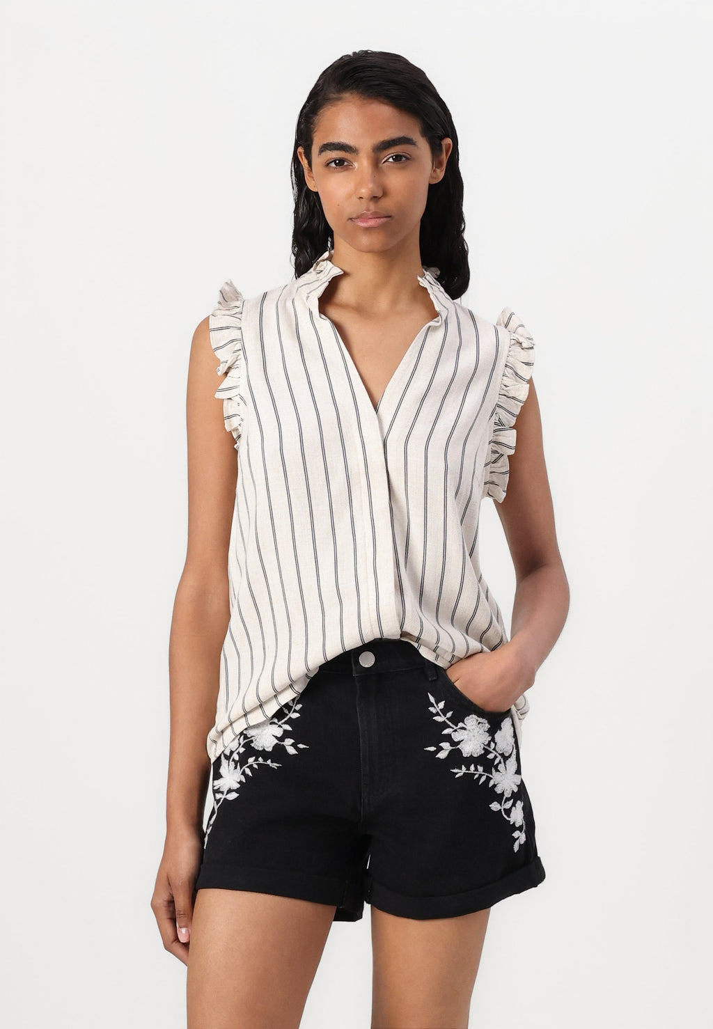 Selected Ruffle detail striped