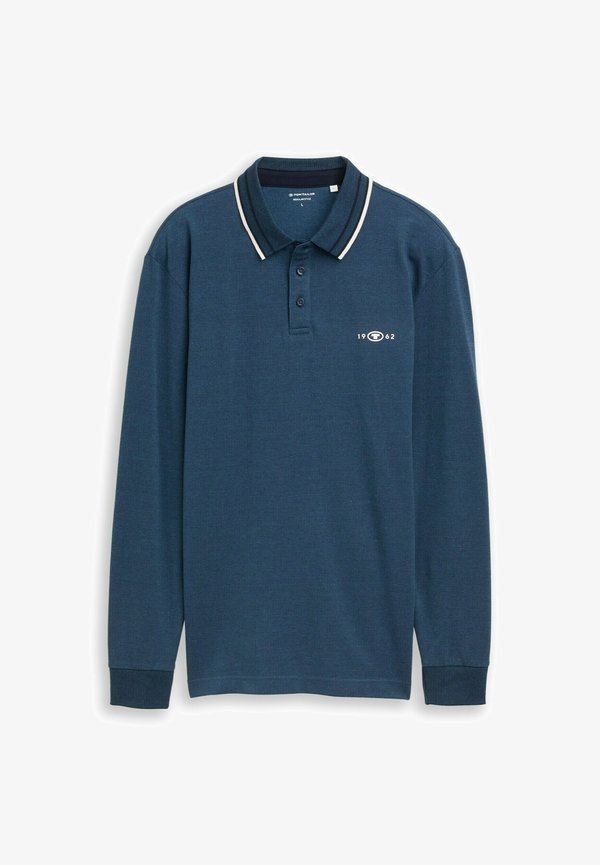 TOM TAILOR LANGARM MIT LOGO-PRINT - Polo shirt - navy denim blue two tone