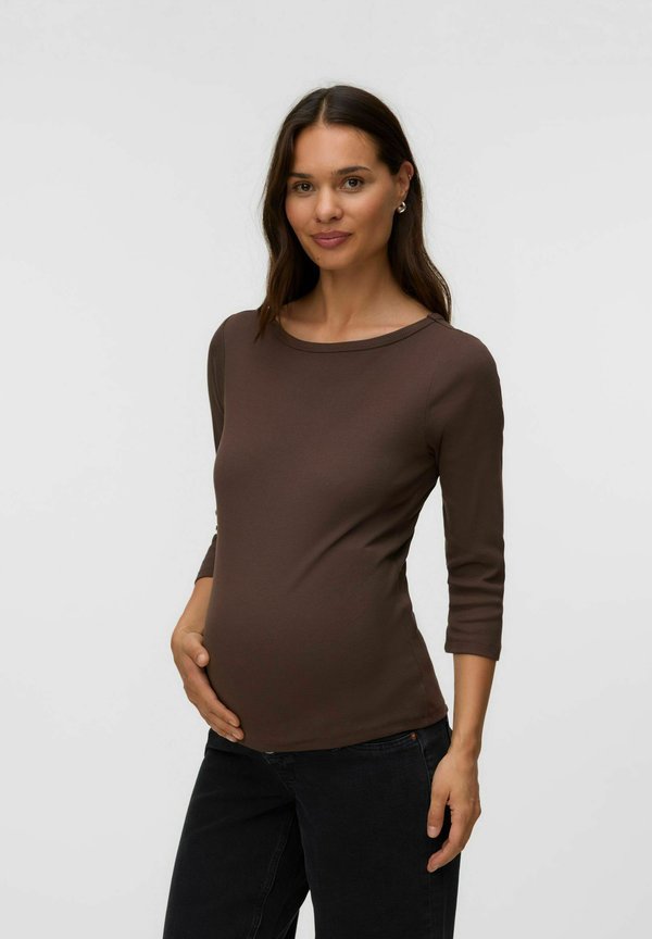 Vero Moda T-SHIRT TIGHT FIT BOAT NECK TOP - Long sleeved top - chocolate brown