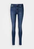 Eng anliegende Jeans aus dunkelblauem Denim mit mittelhohem Taillenbund, Fünf-Taschen-Design und dezenten Waschungen vorne und hinten.