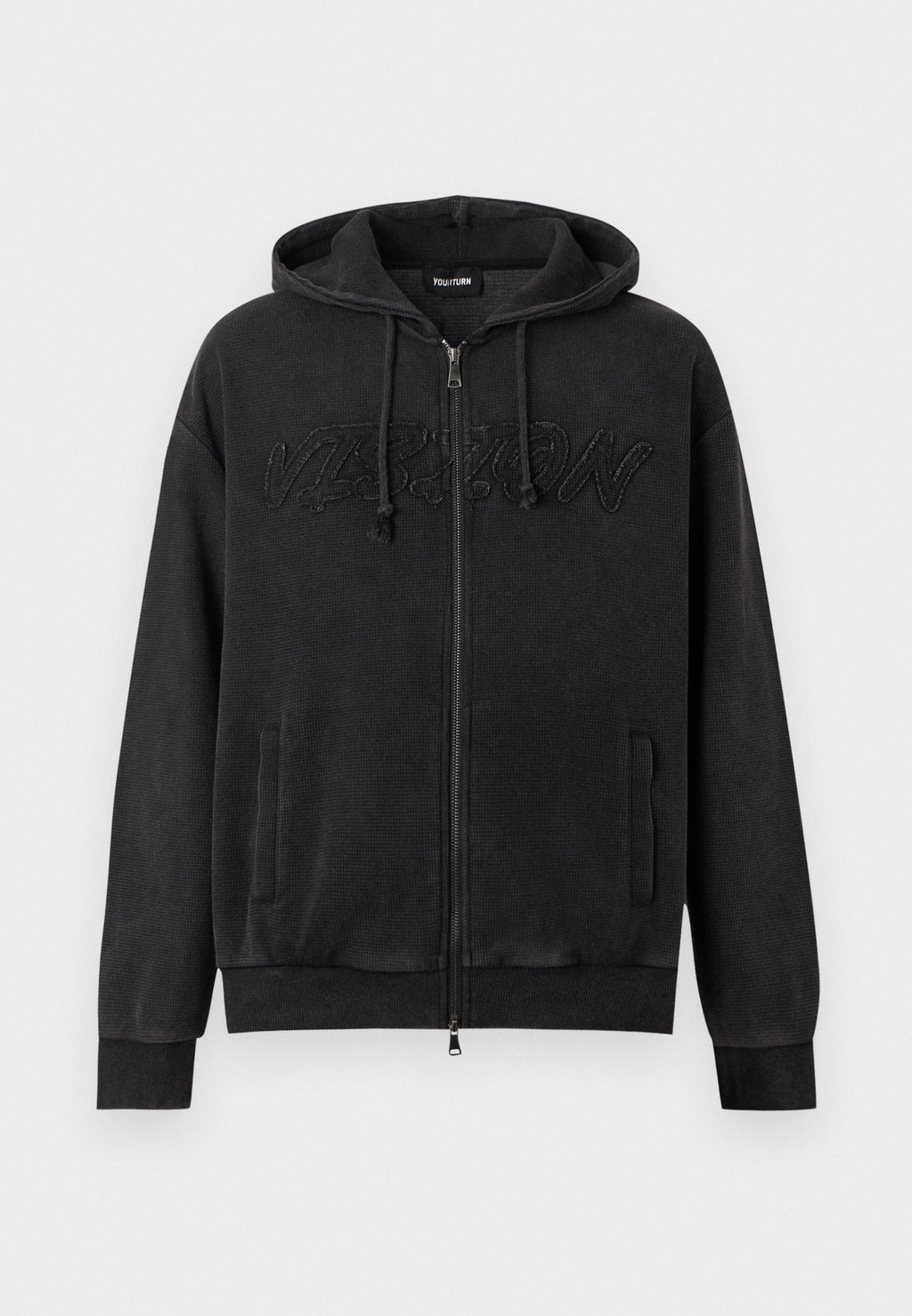 YOURTURN WAFFLE BOXY FIT ZIP-UP HOODIE