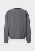 Grauer Sweatshirt aus weichem Material mit Rundhalsausschnitt, überschnittenen Schultern, gerippten Bündchen und einem kleinen Logo auf der Brust.