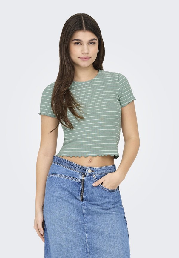 ONLY ONLEMMA STRIPE - Print T-shirt - jadeite stripes:cloud dancer