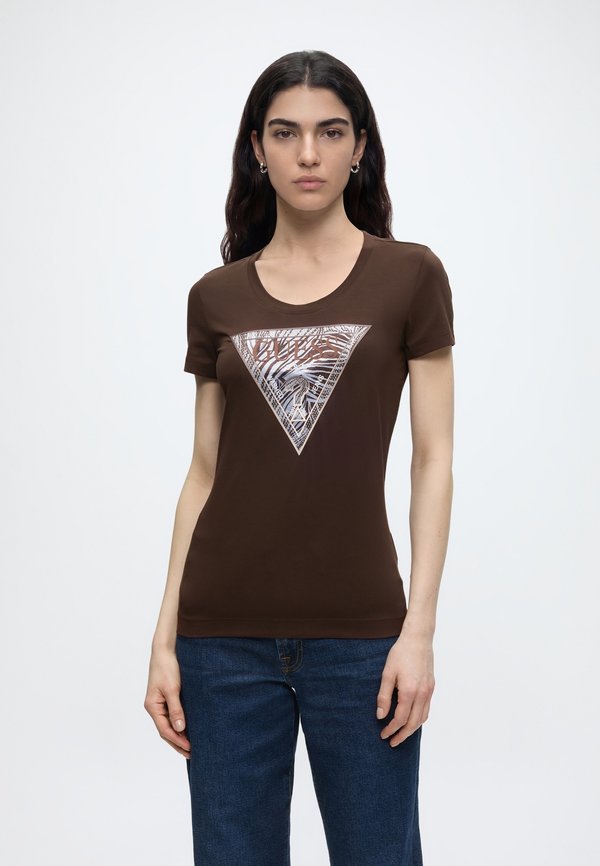 Guess ZEBRA TRIANGLE TEE - Print T-shirt - braun