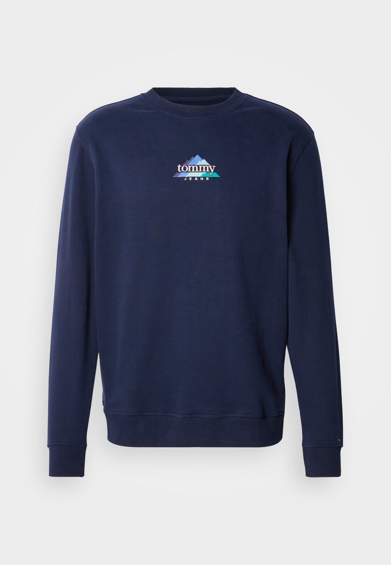 Marineblaues Sweatshirt aus Baumwollmischung mit Rundhalsausschnitt. Mit "tommy"-Logo und Berggrafik in Türkis- und Weißtönen. Gerippte Bündchen.
