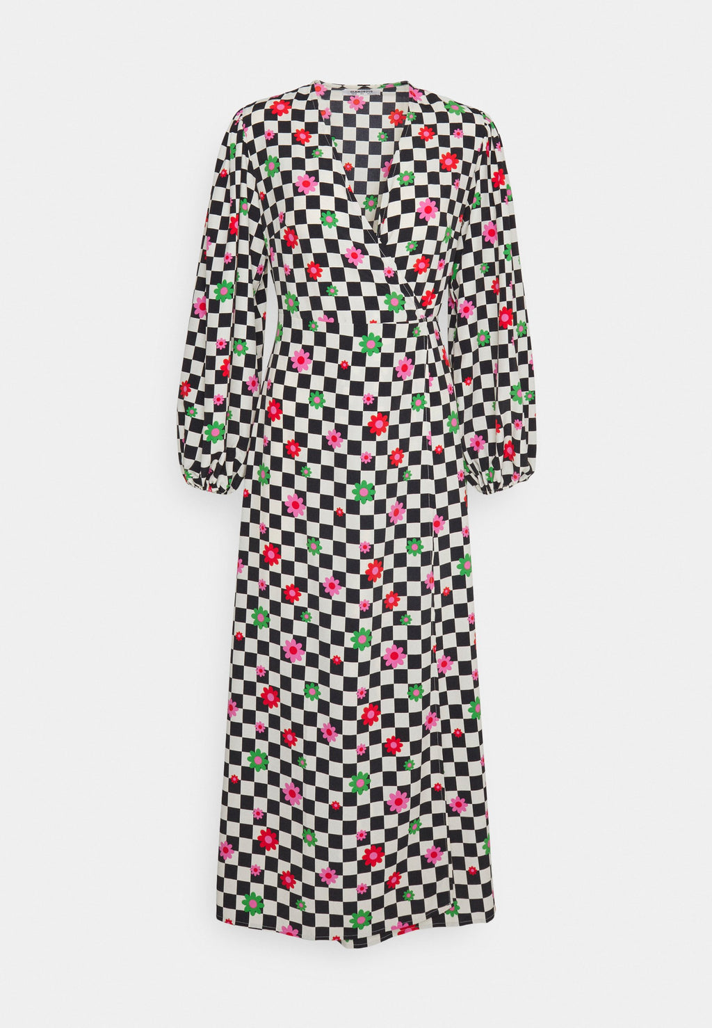 Glamorous WRAP MIDI DRESS LONG SLEEVES V NECK TIE DETAIL