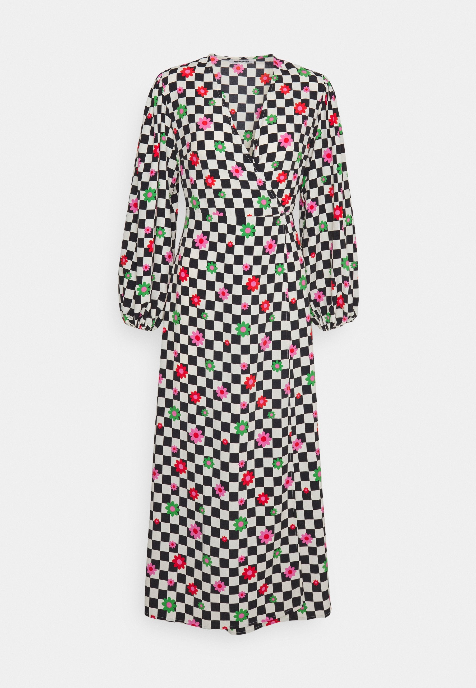 Glamorous WRAP MIDI DRESS LONG SLEEVES V NECK TIE DETAIL