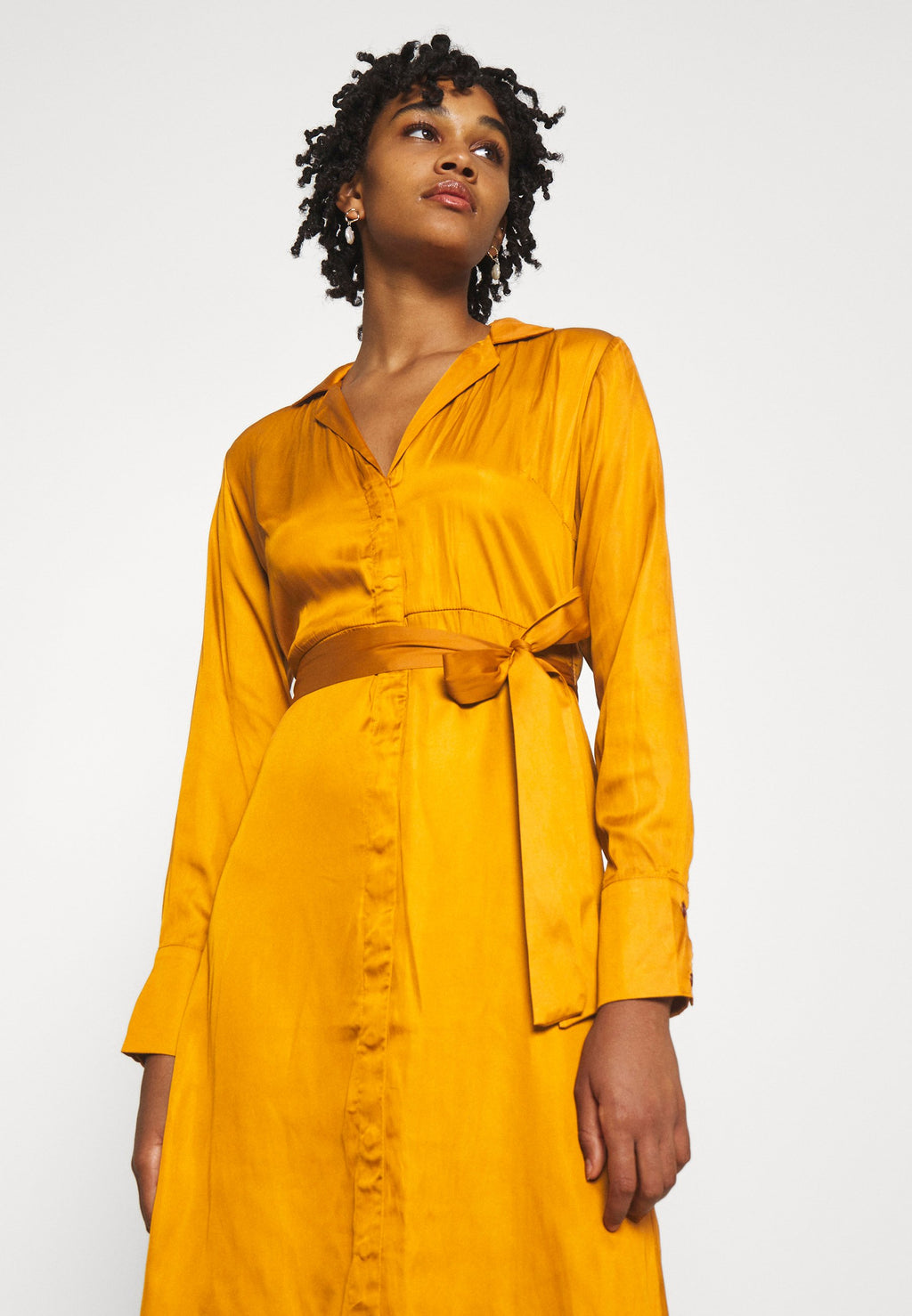 NU-IN BELTED LAPEL COLLAR MIDI DRESS