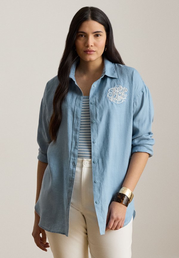 Lauren Ralph Lauren Woman RELAXED FIT EYELET-LOGO LINEN SHIRT