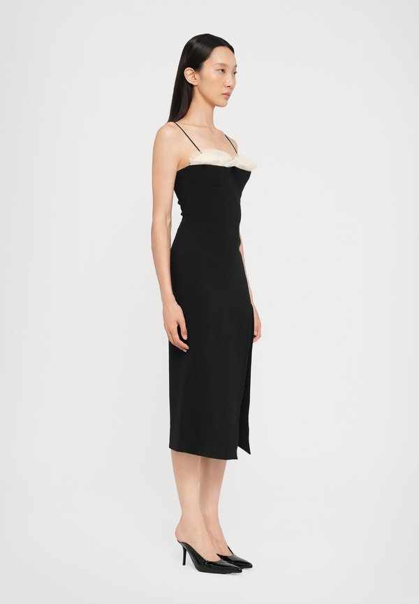 David Koma RUFFLE FEATHER BALCONETTE BRA OPEN LEG MIDI DRESS