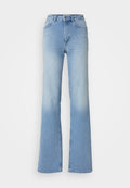 Helle blaue Schlagjeans aus Denim, mit normaler Taille, Fronttaschen und einer ausgewaschenen Optik an den Beinen.