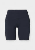 Hochtaillierte, marineblaue Radsportshorts aus glattem, dehnbarem Material. Verfügt über Seitentaschen und flache Nähte für zusätzlichen Komfort und Halt.