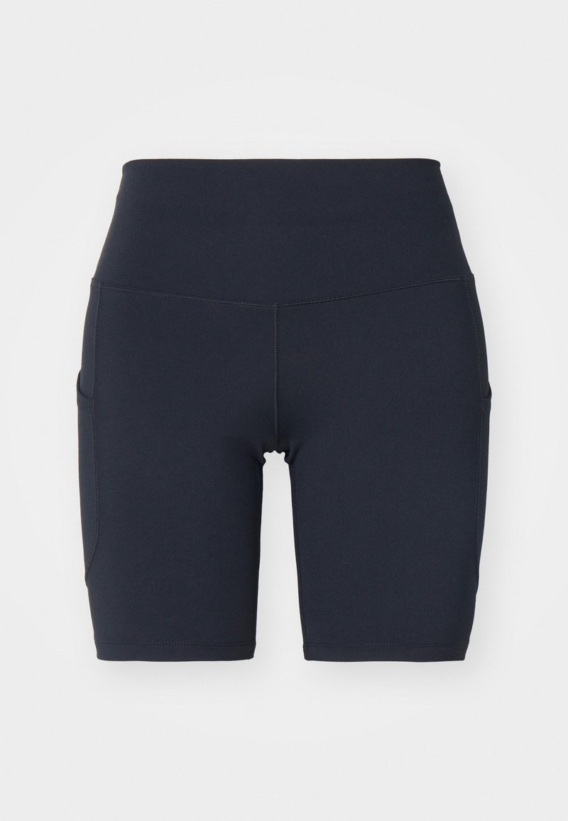 Hochtaillierte, marineblaue Radsportshorts aus glattem, dehnbarem Material. Verfügt über Seitentaschen und flache Nähte für zusätzlichen Komfort und Halt.