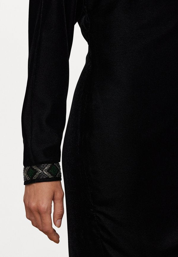 Lauren Ralph Lauren BEADED-TRIM VELVET COCKTAIL DRESS