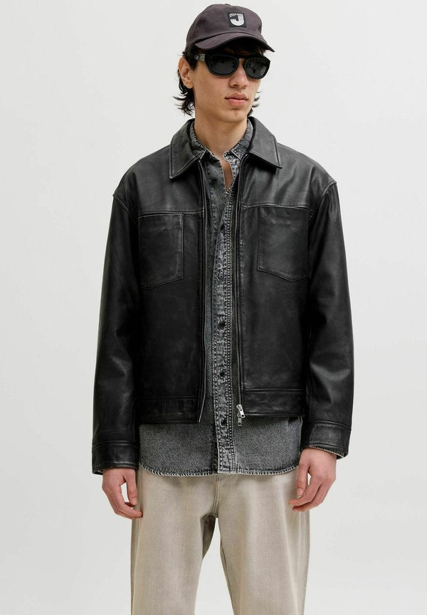 Jack & Jones Leather Leather - Leather jacket - black