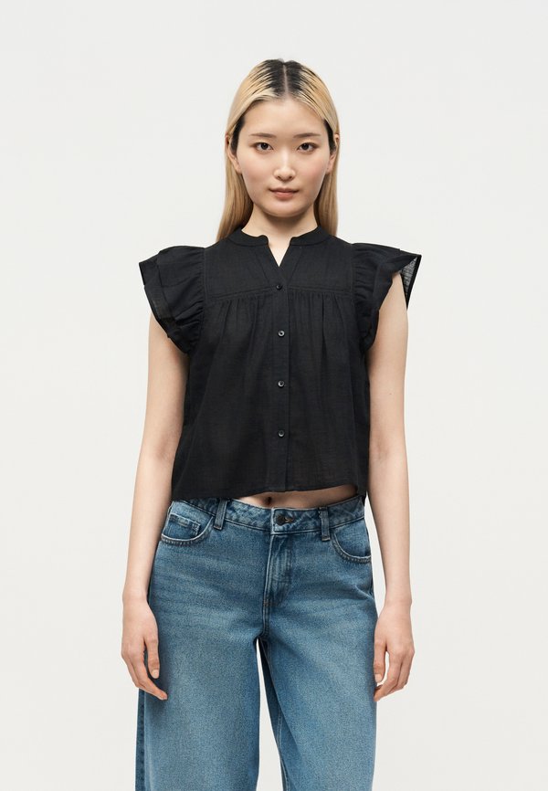 ONLY ONLFALLULAH FRILL - Button-down blouse - black