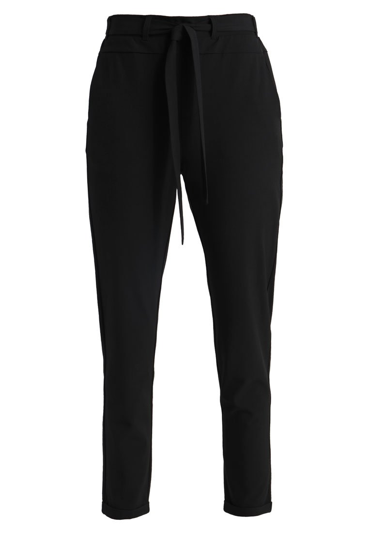 Schwarze, leichte, tapered Hosen mit einem verstellbaren Bund, Seitentaschen, glattem Material und klarem Design. Geeignet für die Freizeit.
