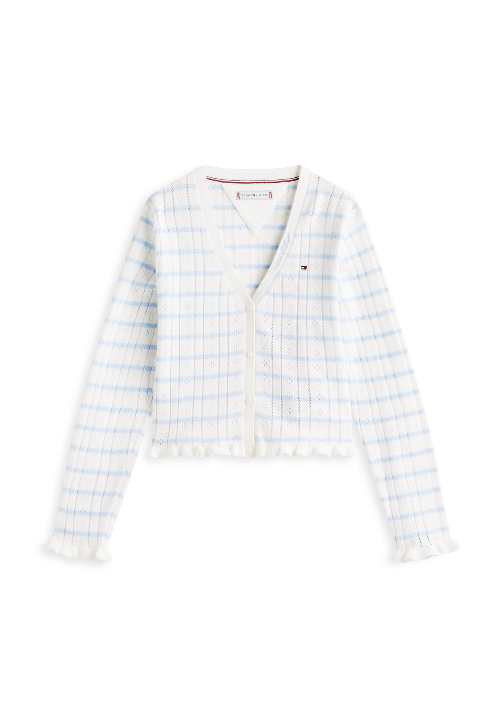 POINTELLE RUFFLE TRIM V-NECK CARDIGAN Media 1