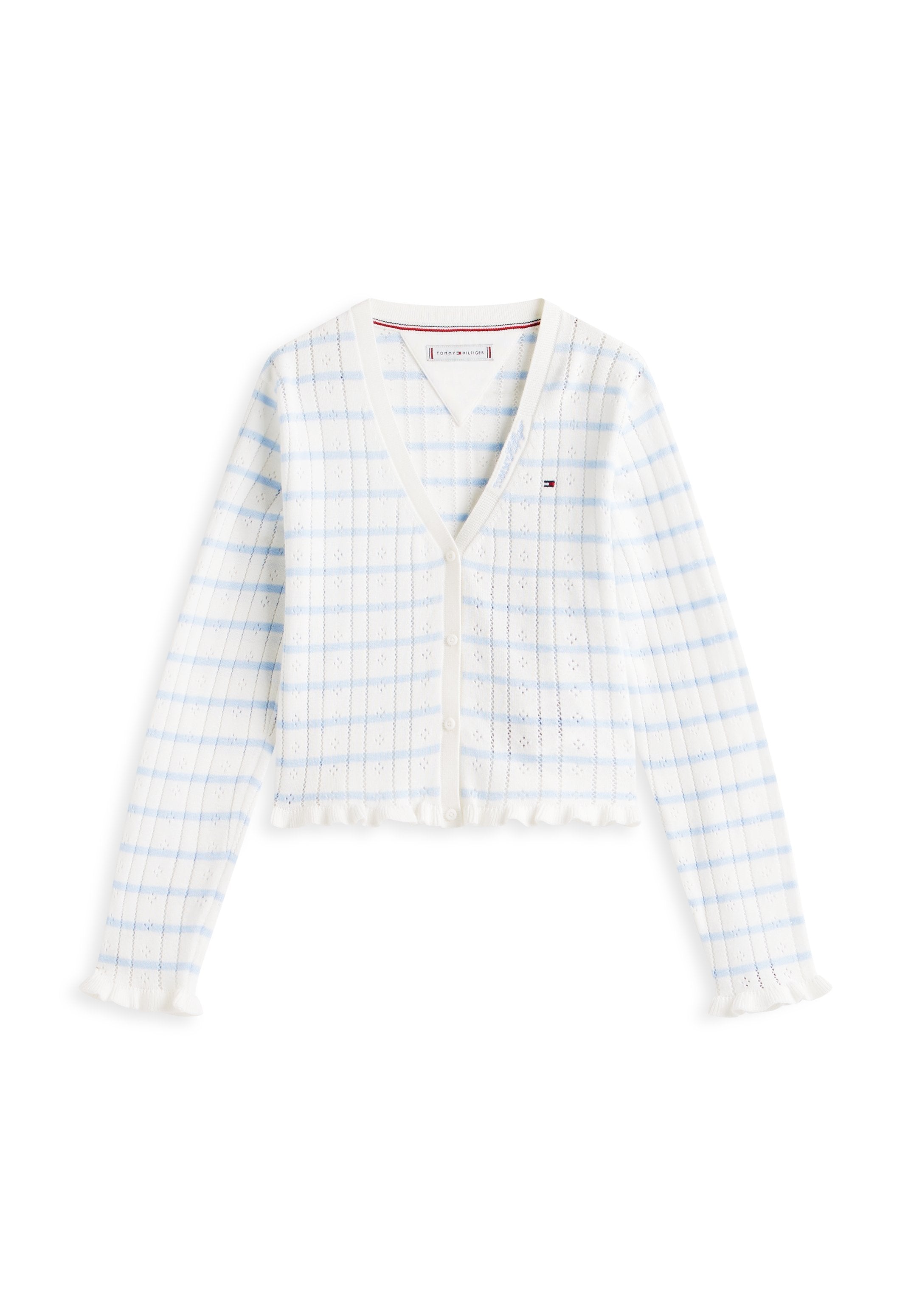 POINTELLE RUFFLE TRIM V-NECK CARDIGAN Media 1