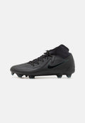 Schwarze Fußballschuhe mit strukturiertem Obermaterial, mittelhohem Design, Schnürverschluss und türkisfarbenen Akzenten am Swoosh und der Sohle.