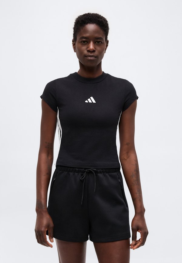 adidas Sportswear ESSENTIALS 3 STRIPES PADDED SLIM BABY - Print T-shirt - black/white