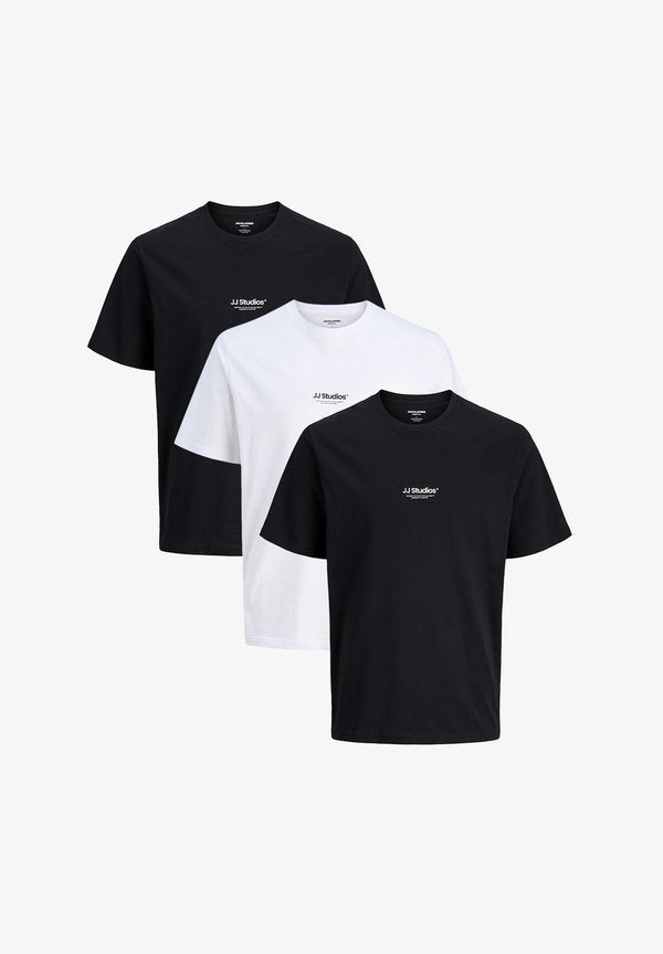 Jack & Jones 3ER PACK SOHO - Print T-shirt - schwarz weiß